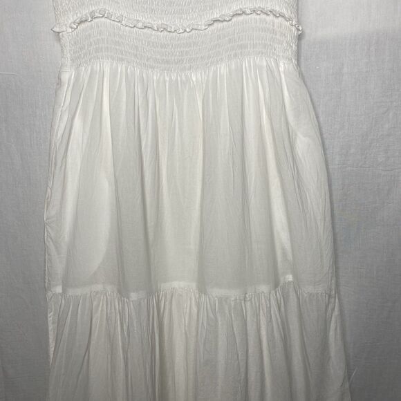 Hello Molly Maxi Dress Cotton Tiered Eyelet Smocked Pockets Sundress Sz 4 White - Picture 4 of 12